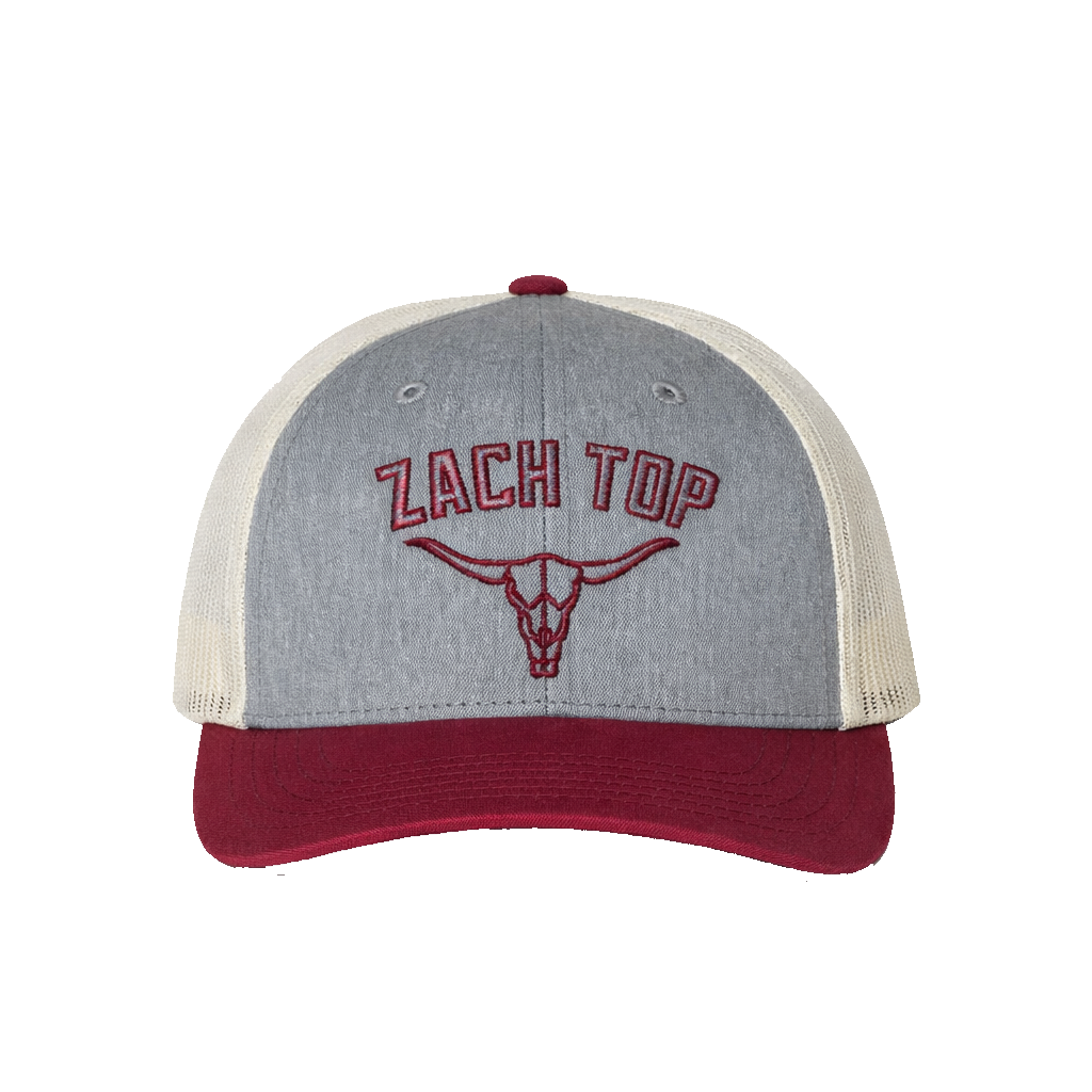 Grey and Red Skull Logo Hat