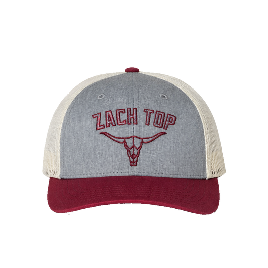 Grey and Red Skull Logo Hat